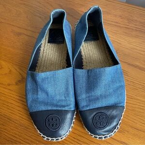 Tory Burch Color Block Espadrille Flats Denim Chambray/Navy Size 9